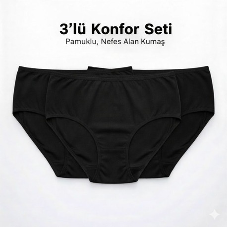 WOAN Pamuklu 3’lü Bayan Külot Seti – Nefes Alan Kumaş – M L XL XXL