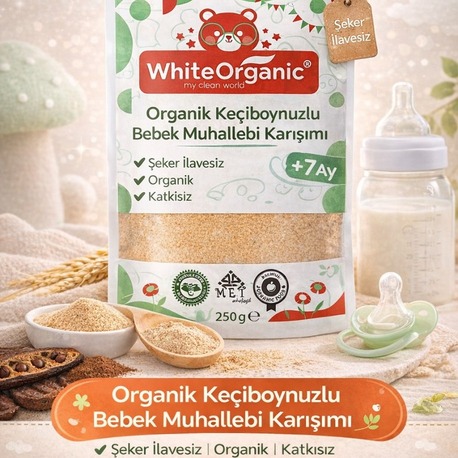 ORGANİK KEÇİBOYNUZLU MUHALLEBİ KARIŞIMI +7 AY 250 GR