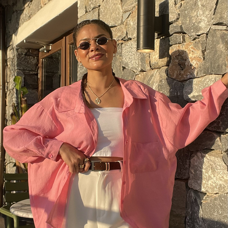 Pembe Tencel kumaş gömlek
