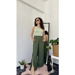 Yeşil Zikzaklı V Yaka Crop