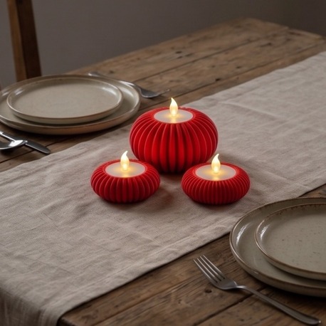 3'lü Set Dekoratif Masaüstü Aydınlatma Objesi - Minimalist Kırmızı Tasarım