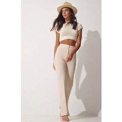 YP003 BEJ LİKRALI PLAZZO PANTOLON