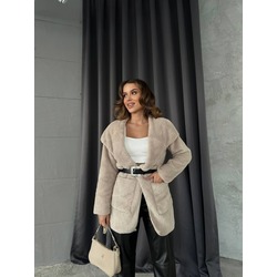 YK2004 ŞAL YAKA PELUŞ BEJ RENK MONT