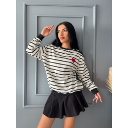 YE001 Nakışlı Çizgili Sweatshirt