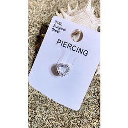 Çelik tek taş kalp piercing