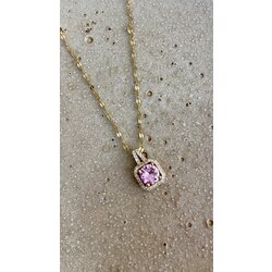 Çelik pembe baget taşlı kolye