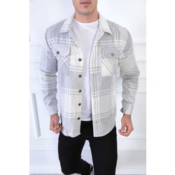 Beyaz Kareli Çelik Düğmeli Oversize Oduncu Gömlek