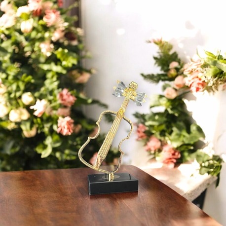 Kristal Detaylı Altın Renk Dekoratif Keman/ Gitar 