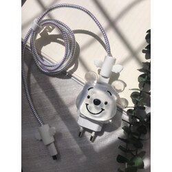 Bagies Şarj Adaptörü ve Kablo Koruyucu Silikon Set -Şeffaf Ayıcık Pooh