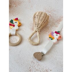 3 lü Set- Doğal Bambu Çıngırak, Unicorn Punch Diş Kaşıyıcı ve Emzik Askısı