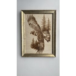 Kartal Figürlü Ahşap Yakma Tablo