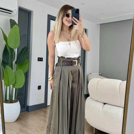 Kemer detaylı şalvar pantolon