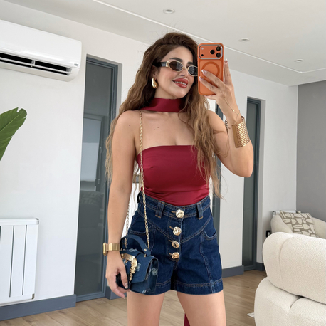 Düğmeli kot şort