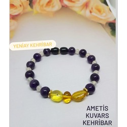 Ametis Kuvars Kehribar Bileklik