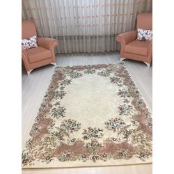 4m2 somon pembe kenar çiçek desenli halı örtüsü