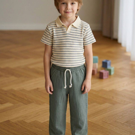 Yeşil Polo Yaka Müslin Takım Set