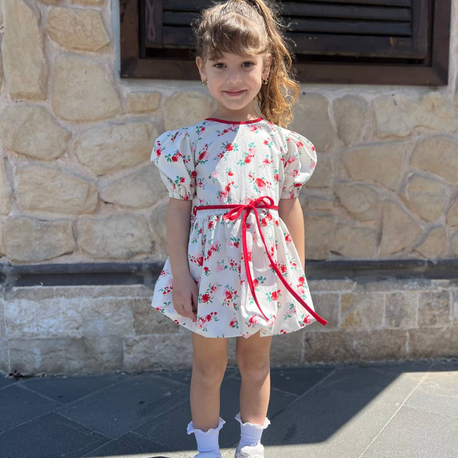 Poplin Kumaş Çiçekli Balon Elbise