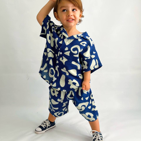%100 Pamuk Keten Oversize Desenli Takım