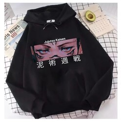 Siyah Anime Baskılı Oversize Sweatshirt 