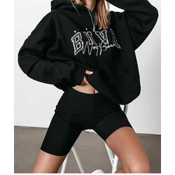 Siyah Baskılı Oversize Sweatshirt 