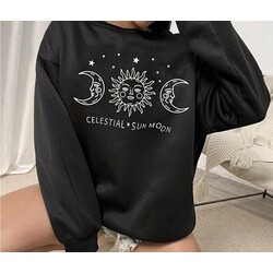 Ay Ve Güneş Baskılı Oversize Sweatshirt 