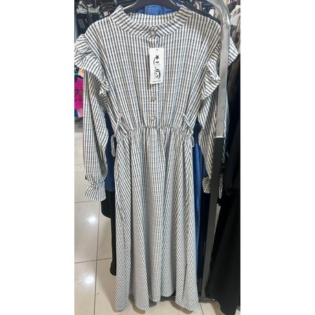 Moda Şık Çizgili Uzun Elbise - 38-44 Bedenler