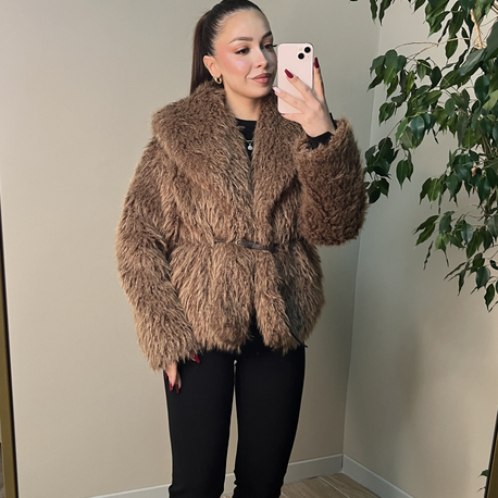 Kemerli Kürk Camel Renk 