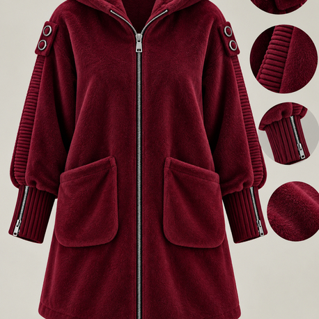 Fermuarlı Angora Kaban Bordo Renk