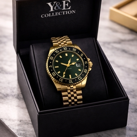 Y&E Collection Premium Gold Yeşil Kadran Çelik Saat – 3 ATM Suya Dayanıklı