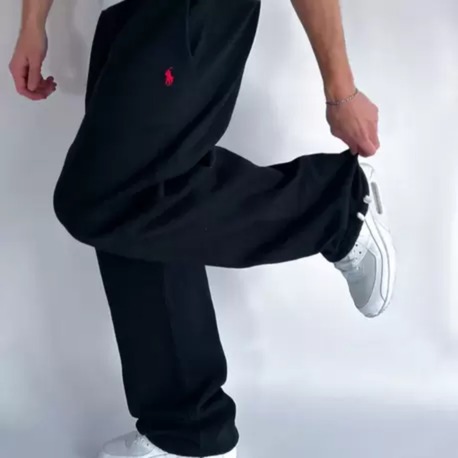 Polo Ralph Lauren Siyah Renk Kırmızı Nakış Detaylı Oversize Eşofman Altı