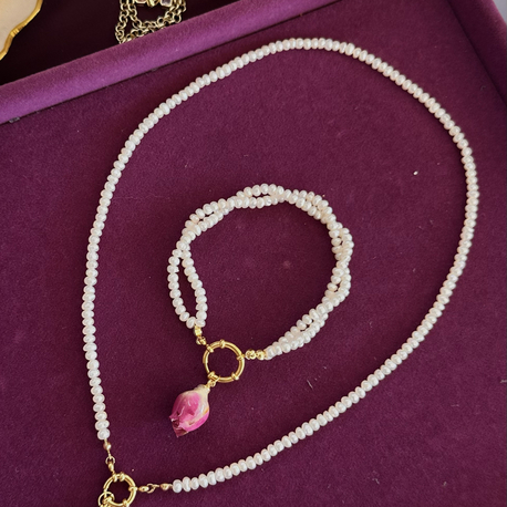 Gül Charmlı Kolye & Bileklik Set