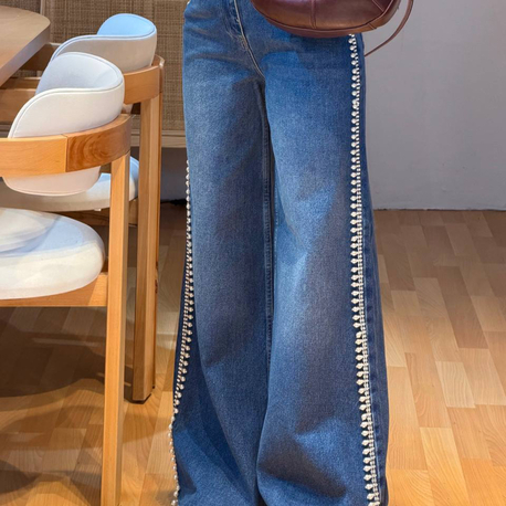 İnci Detaylı Denim Pantolon