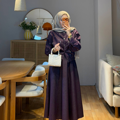 Taş Detaylı Mürdüm Takım