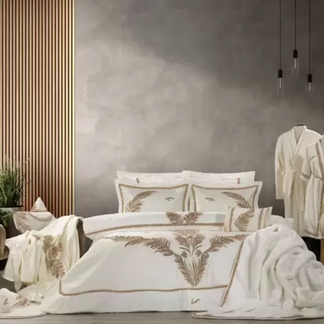 Caroline 23 Parça Premium Çeyiz Yatak Seti / bej