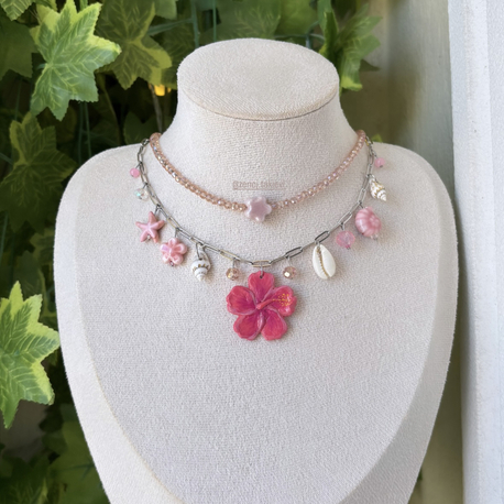 Pembe Hibiskus Choker Kolye