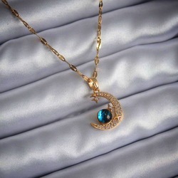 Mavi Kristal Ay Kolye Gold/Silver