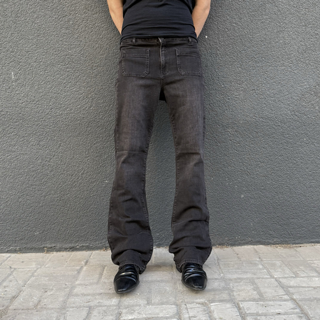 Bootcut Front Patch Pocket Flare Jeans Faded Black • 