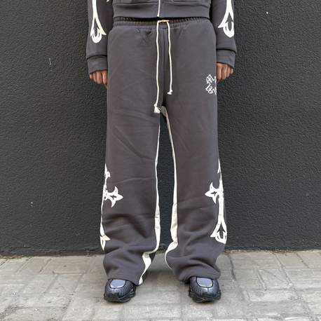 Flared Joggers with Cross Motif Dark Grey • 