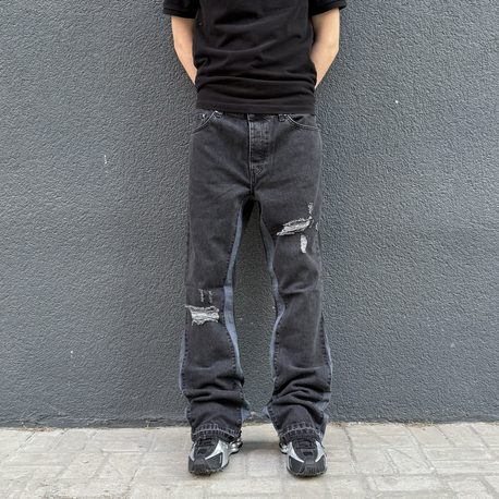 Bootcut Distressed Detail Two-Tone Black Denim 