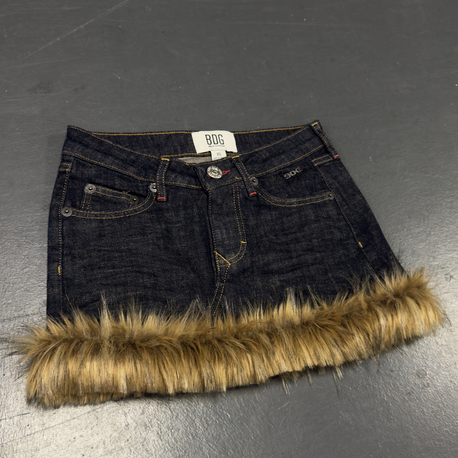 Wild Frost Kürklü Denim Mini Etek