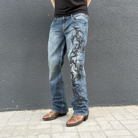 Bootcut Tribal Relaxed Fit Low Rise Jean
