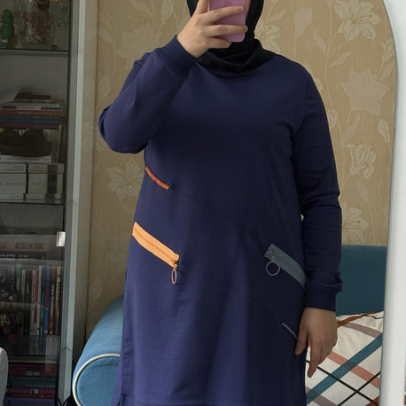 Fermuar detaylı tunik mavi