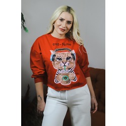 Kedi baskılı sweat