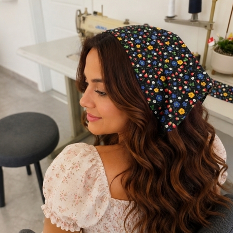 siyah çicekli bandana
