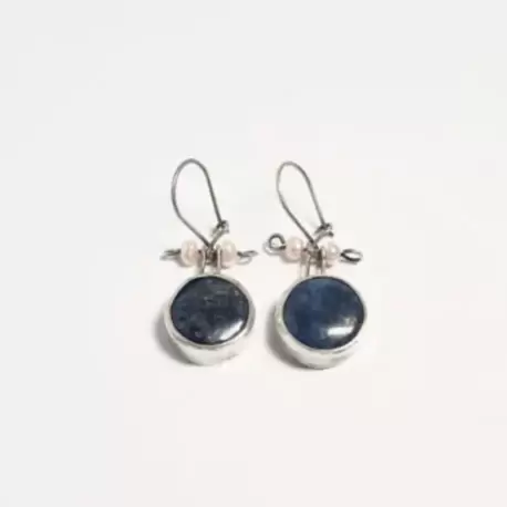 Lapis Lazuli İnci Taşlı Yuvarlak Küpe K0026