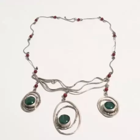Avanturin Mercan Taşlı Dalgalı Oval Kolye K0218
