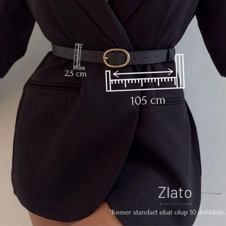 Zlato Kadın Siyah Oval Gold Toka Detaylı Şık ve Zarif Pantolon, Ceket, Elbise, Gömlek Kemer
