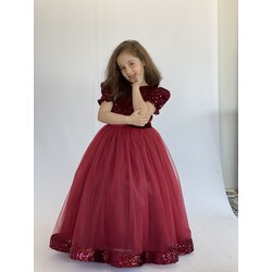 bordo kadife pullu elbise  5-6-7 yaş 