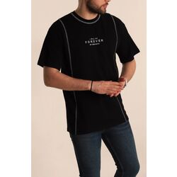 Oversize Suprem Kabartma Yazılı Dikiş Detaylı Tişört