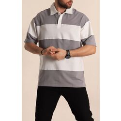 Geniş Çizgili Oversize İki İp Polo Yaka Erkek Tişört